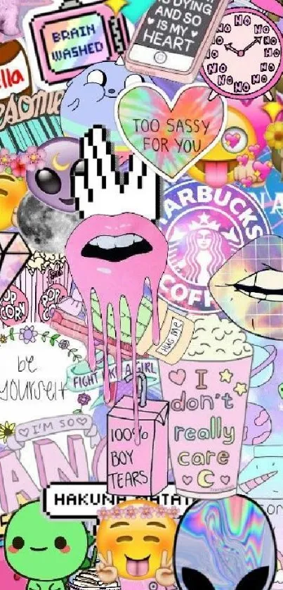 Trendy collage aesthetic with colorful doodles for mobile wallpaper.