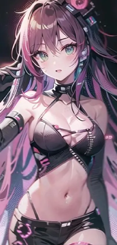 Cyber-themed anime character with vibrant pink hues.