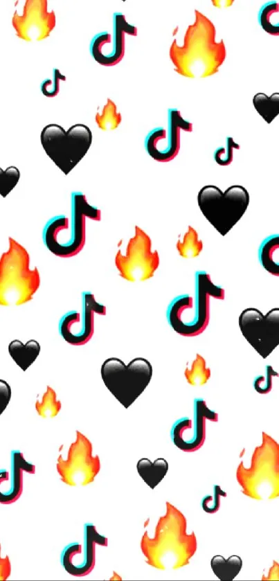 Trendy mobile wallpaper with popular emojis featuring hearts and flames.