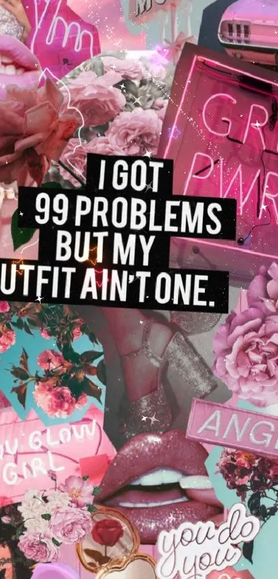 Trendy phone wallpaper with pink themes, quotes, and floral elements.