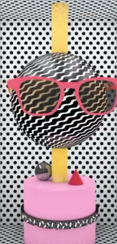 3D retro pop art wallpaper with pink and black geometric patterns.