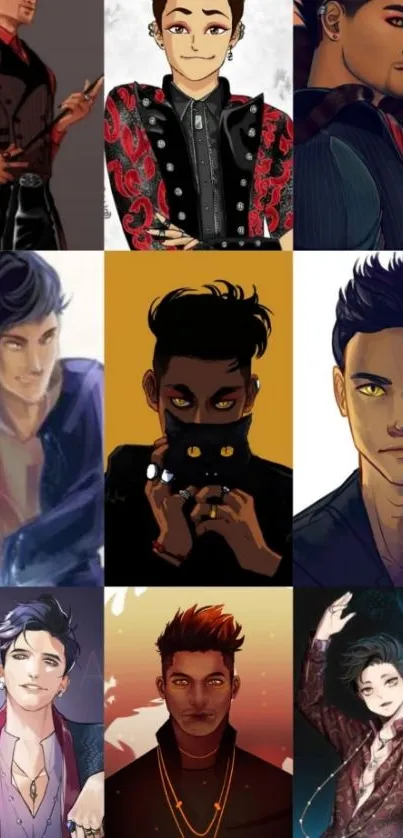 Collage of stylish male anime characters in diverse artistic styles.