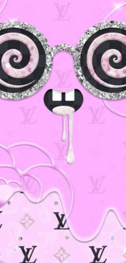 Pink ice cream themed wallpaper with swirled designs.