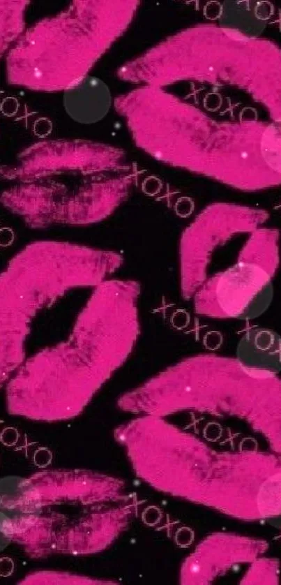 Pink lips and 'xoxo' pattern wallpaper for phone screen.