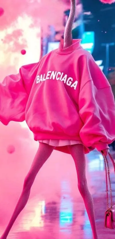 Surreal pink street fashion wallpaper with a creative twist.