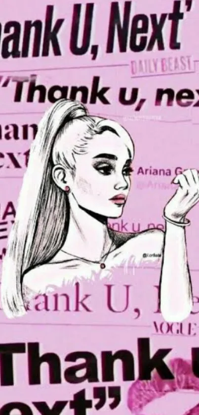 Pink wallpaper with pop art and 'Thank U, Next' text.