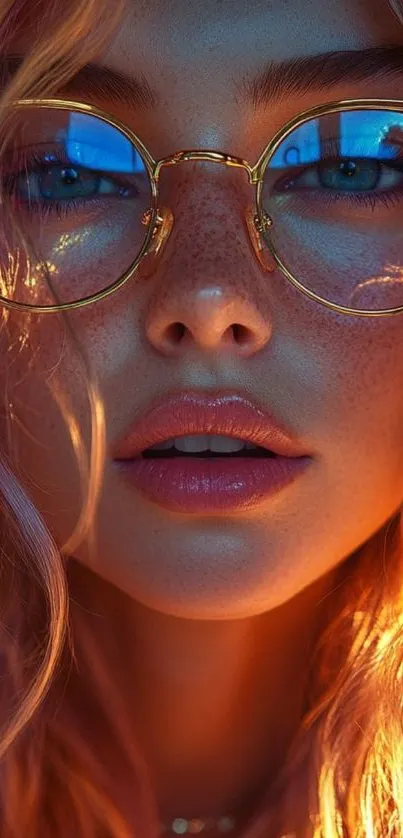 Close-up of a woman wearing sunglasses with glowing hair in golden light.