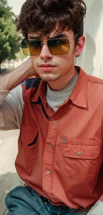 Portrait of a stylish person wearing sunglasses in an outdoor setting.