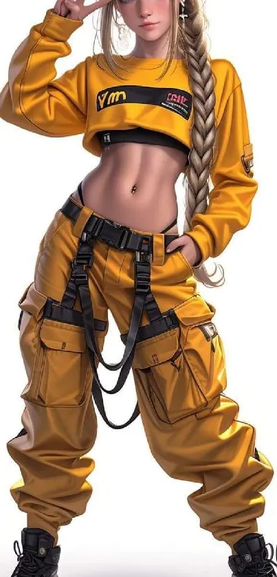 Mobile wallpaper of a trendy girl in a yellow fashion outfit.