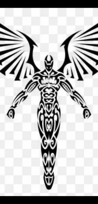 Tribal angel tattoo design with black wings.