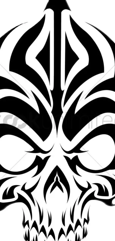 Bold black and white tribal skull wallpaper for mobile devices.