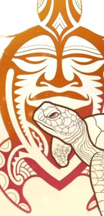 Tribal turtle design with earthy tones on wallpaper.