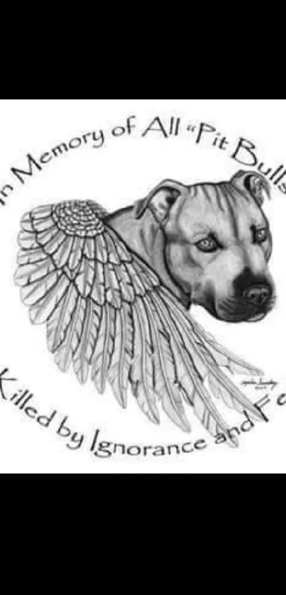 Pit bull with angel wings, memorial art.