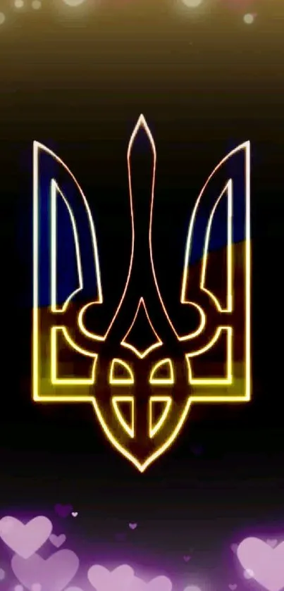 Neon trident design on black background with glowing effect.