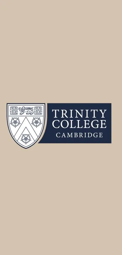 Trinity College Cambridge crest on a beige background for mobile wallpaper.