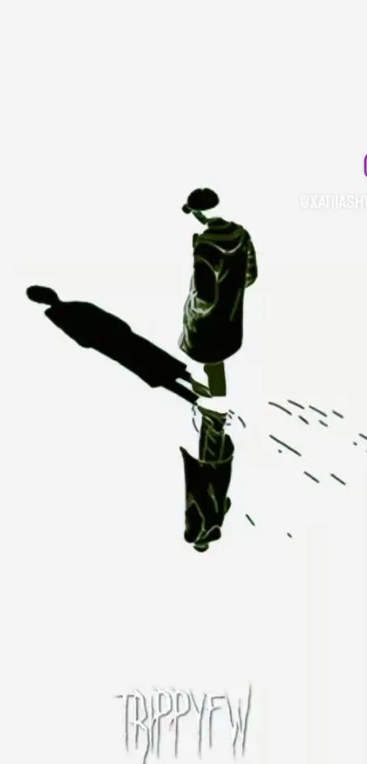 Silhouette of a person with trippy reflection art.