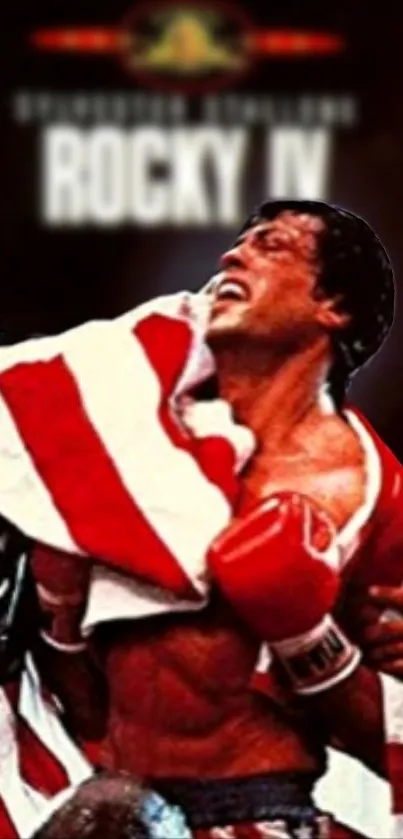 Boxer draped in American flag celebrating victory.