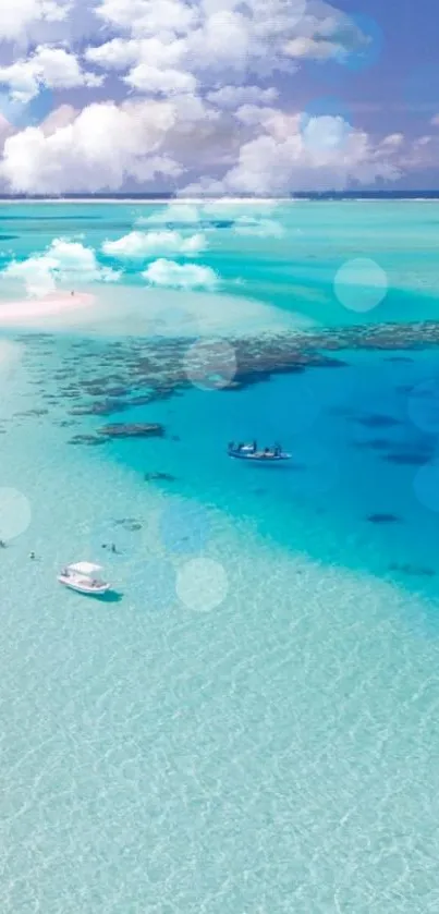 Aerial view of a tropical beach with turquoise waters and white sandy shores.