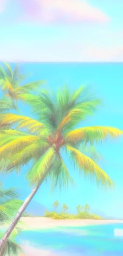 Tropical beach with palm trees and turquoise water on a sunny day.