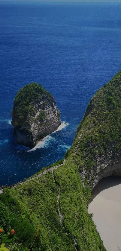 Stunning tropical beach with azure sea and green cliffs.