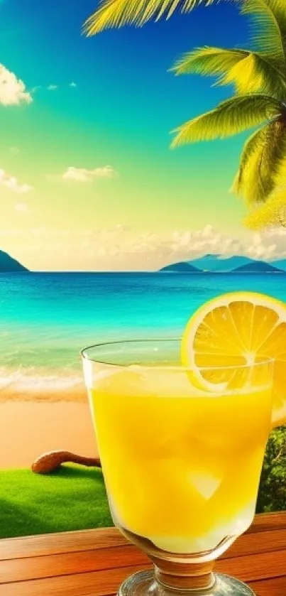 Tropical beach wallpaper with cocktail.