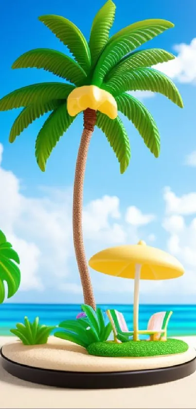 Tropical palm tree on a sunny beach wallpaper.