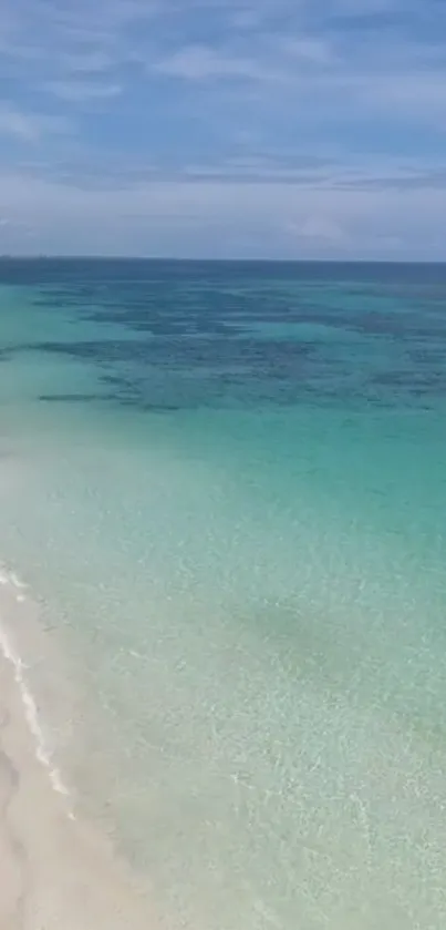 Serene tropical beach with turquoise waters and soft sandy shore under a clear sky.