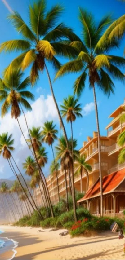 Mobile wallpaper of tropical beach with palm trees and ocean view.