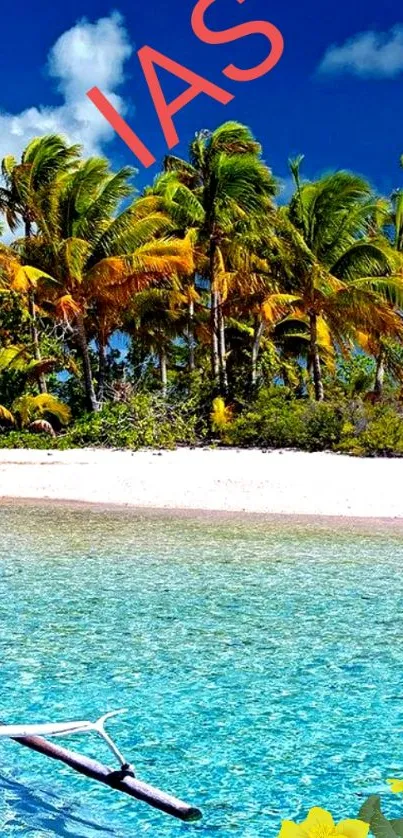 Tropical beach with palm trees and turquoise water.