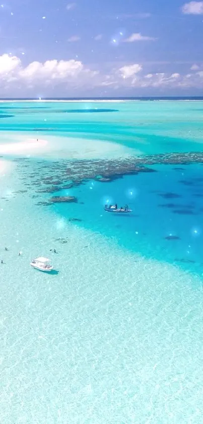 Aerial view of tropical beach with turquoise ocean and white sandy shore.