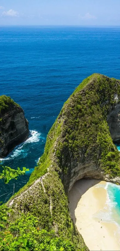 Tropical beach with cliffs and turquoise water mobile wallpaper.