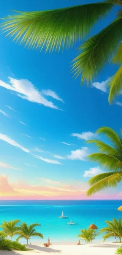 Scenic tropical beach wallpaper with palm trees and ocean