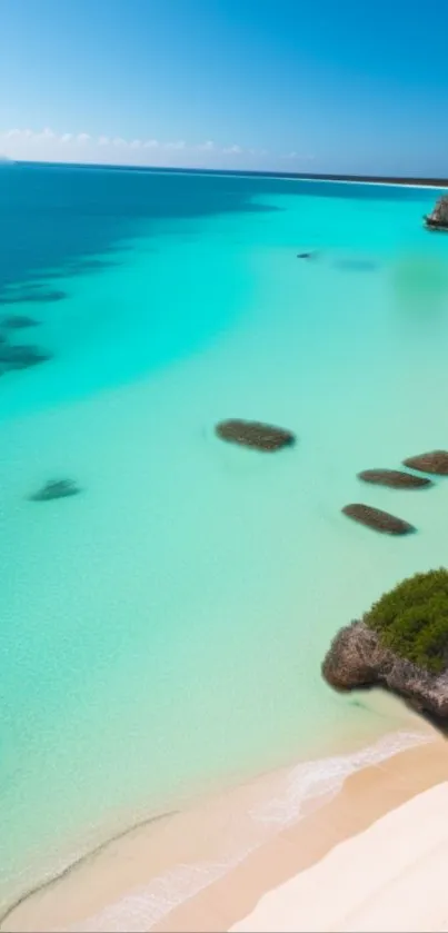 Tropical beach wallpaper with turquoise waters and sandy shores.