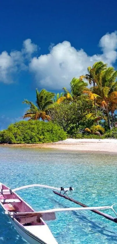 Tropical beach with palms and clear water.