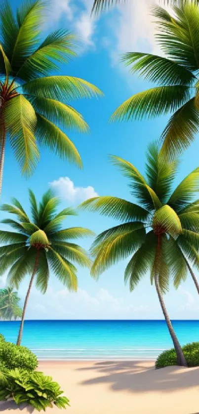 Tropical beach wallpaper with palm trees and blue ocean