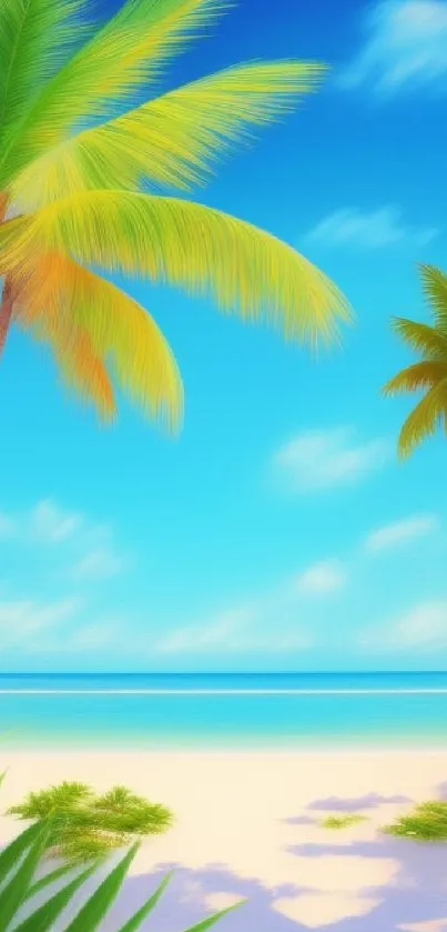 Tropical beach wallpaper with palm trees and blue sky