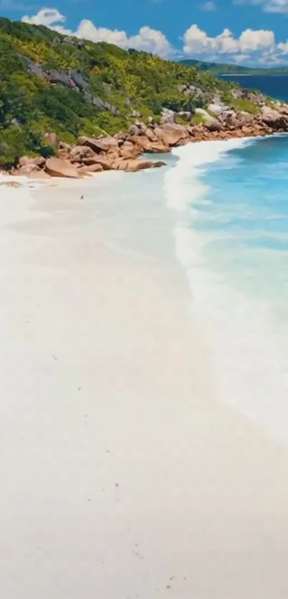 Mobile wallpaper featuring a tranquil tropical beach with clear blue water and sandy shores.