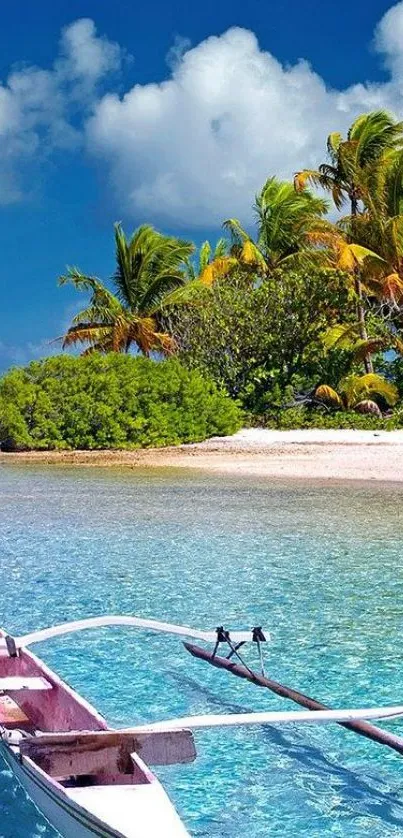 Tropical beach with palm trees and a serene ocean view.