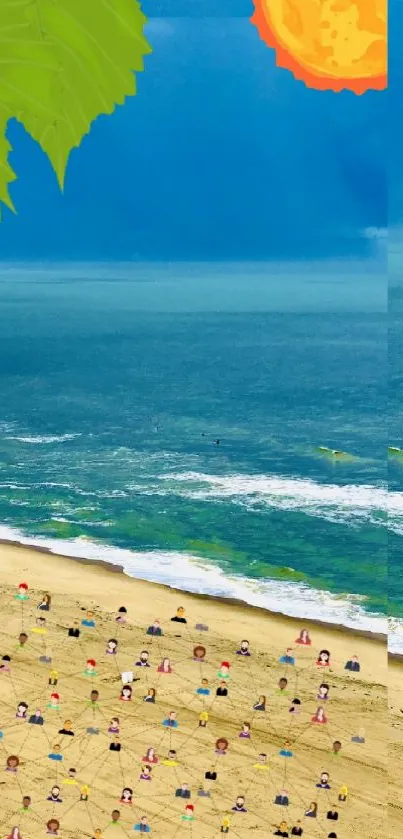 Vibrant tropical beach wallpaper with azure waves and golden sand under a sunny sky.