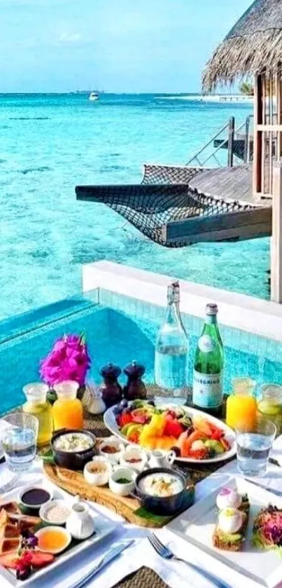 Vibrant beach breakfast scene by the sea.