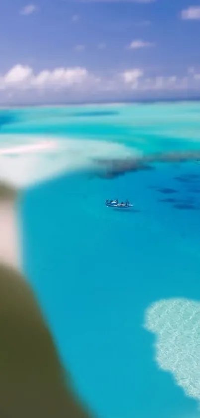 Aerial view of tropical blue ocean with boat