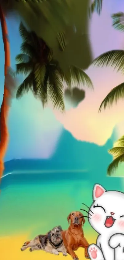 Cartoon tropical beach with cute animals.