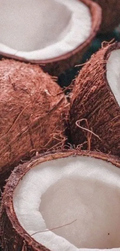 Brown coconuts with white interiors calming phone wallpaper.