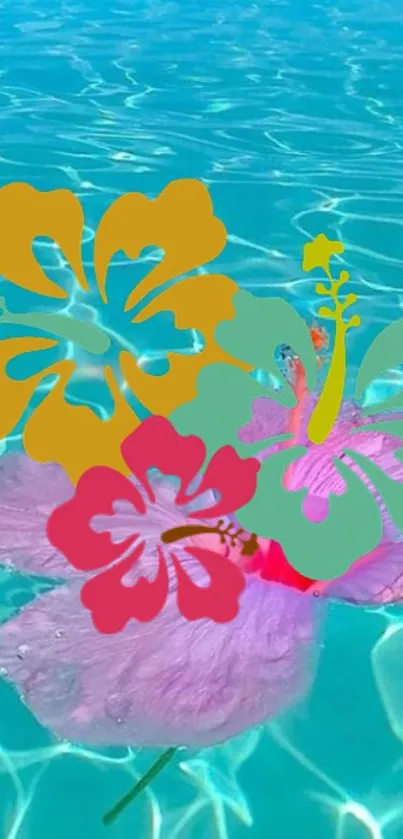 Tropical flower design floating in a serene blue pool.