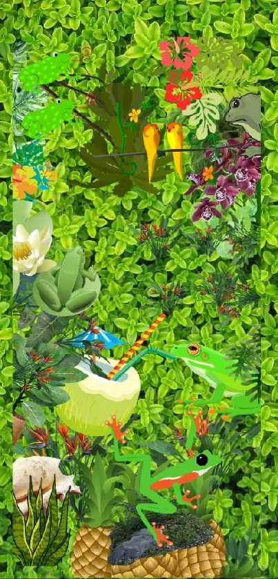 Colorful tropical phone wallpaper with vibrant green foliage and exotic plants.