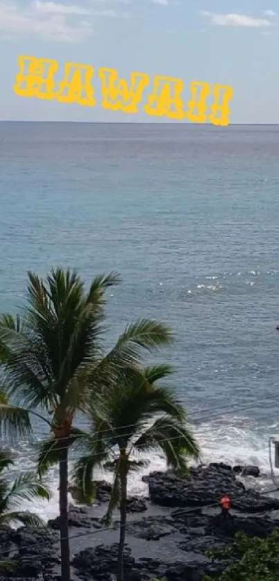 Hawaii beach wallpaper with ocean view and palm trees