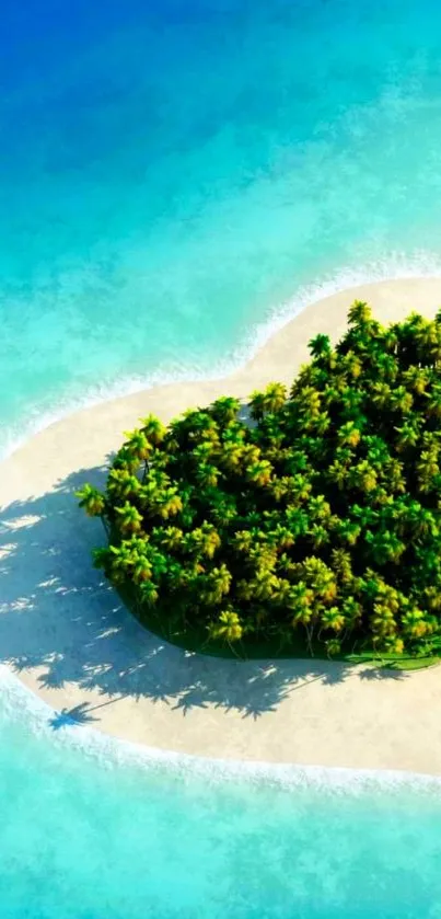 Heart-shaped tropical island with turquoise waters.