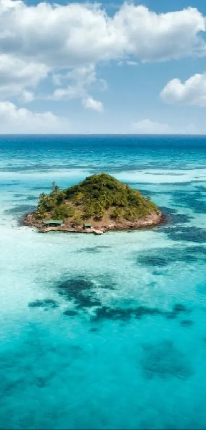 Beautiful tropical island with turquoise waters and blue sky.