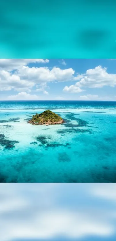 Mobile wallpaper of a serene tropical island with turquoise waters and a blue sky.