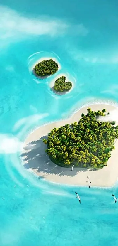 Aerial view of a tropical island with turquoise waters and sandy beaches.